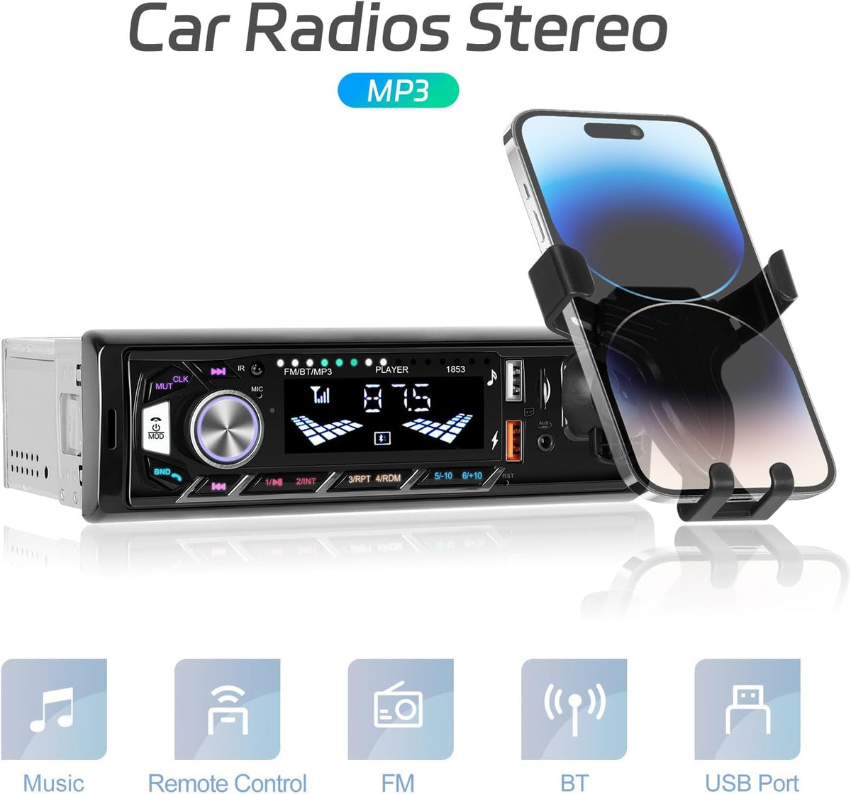 ePathChina MP3 Car Radio Stereo Receiver, Bluetooth Audio Single DIN Player, Support Handsfree, USB, TF, Aux-in, FM
