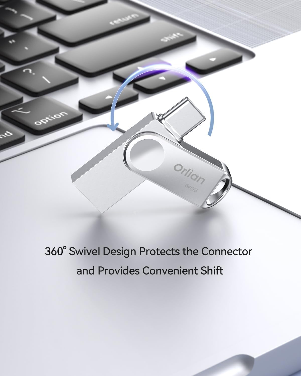 64GB USB C Flash Drive, Dual Drive USB 3.0 and Type C Thumb Drive Up to 110MB/s Read Metal Waterproof Swivel Design Portable for PC Laptop Tablet Android Smartphone iPhone 15 and More, Silver