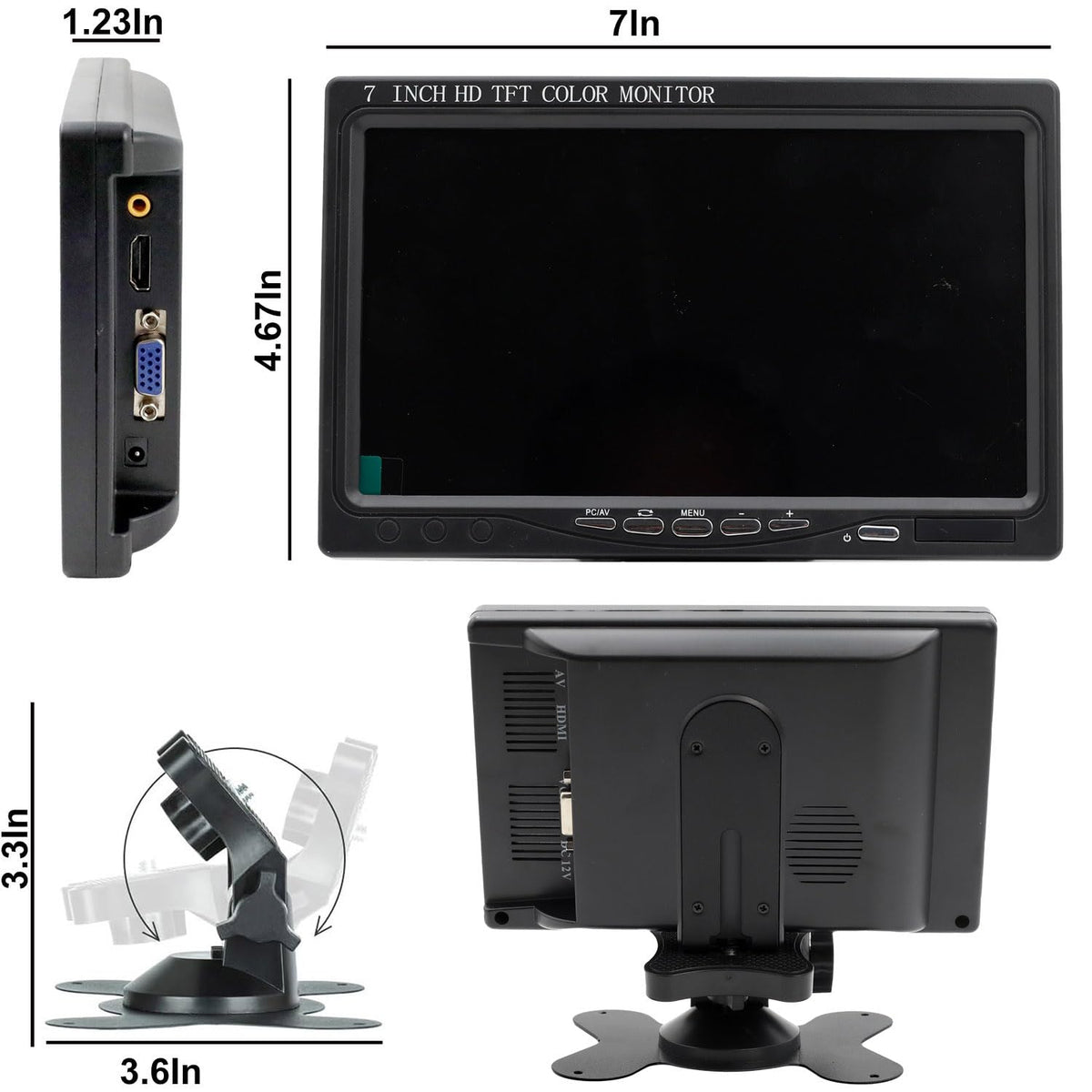 Vanxse 7 inch Small HDMI Monitor 1024x600 Resolution Small 1080P Portable IPS Monitor with Built-in Speakers HDMI VGA AV Input for Gaming CCTV