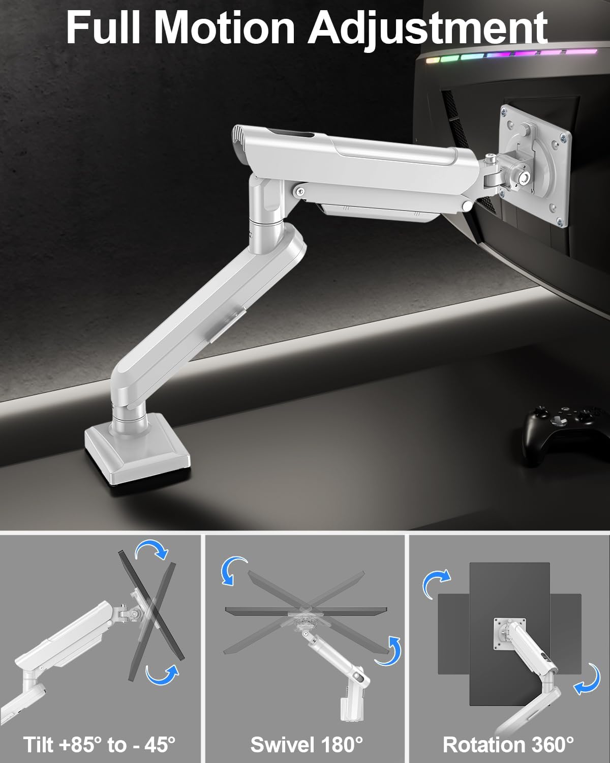Single Monitor Arm Fits up to 32 Inch Computer Screens, Holds 4.4-22lbs, Full Motion Gas Spring Desk Mount, VESA 75x75, 100x100, Freelift Pro
