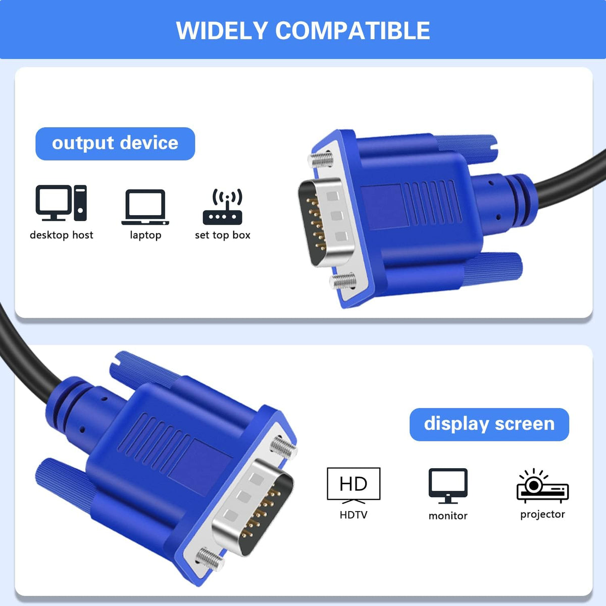 VGA to VGA Monitor Cable 10 Pack, 15 Pin Male to Male Computer Cord Support 1080P Full HD for Laptop TV Projector - 3 Feet