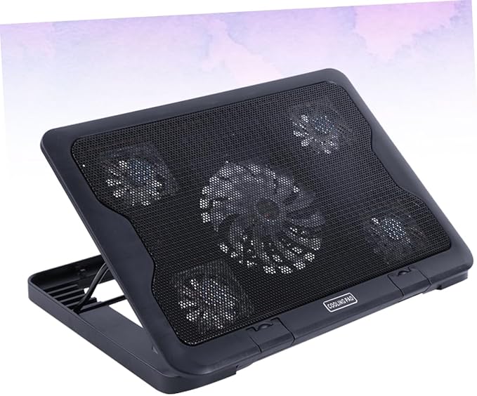 USB Laptop Cooling Pad Adjustable Height Five Quiet Fans -Skid Design Dual USB Ports Optimized Heat Dissipation for Laptops Black