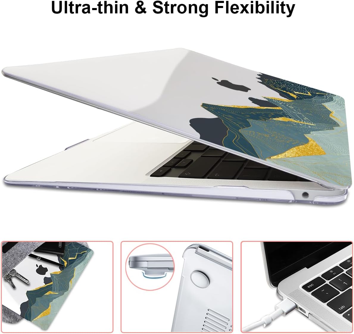 for MacBook Air 13 Inch Case 2021 2020 2019 2018, Plastic Hard Shell Case Keyboard Cover for Mac Air 13 Model A2337 M1 A2179 A1932 with Touch ID & Retina Display, Circling Mountain