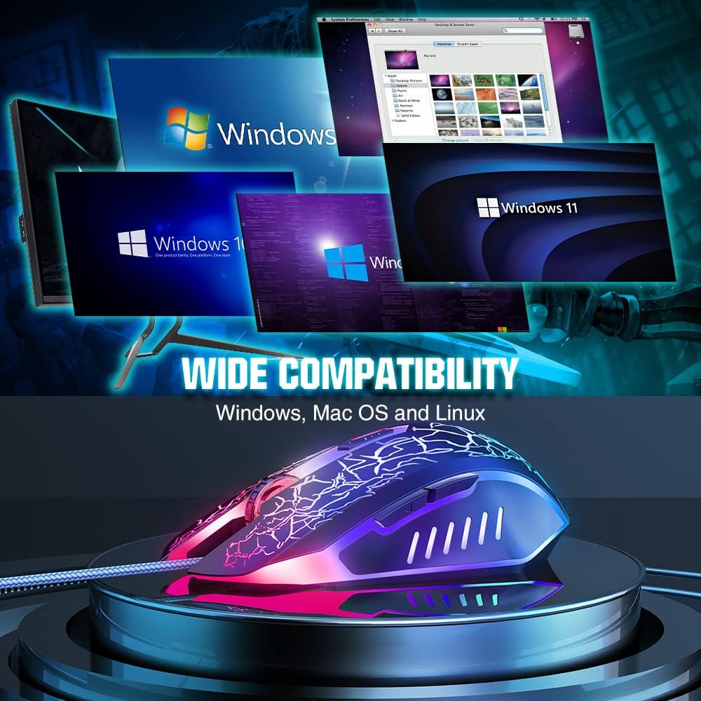 BENGOO Gaming Mouse Wired, Ergonomic Gamer Laptop PC Optical Computer Mice with RGB Backlit, 4 Adjustable DPI Up to 3600, 6 Programmable Buttons for Windows 7/8/10/XP Vista Linux -Black