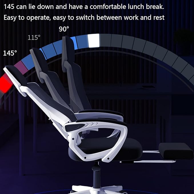 Ergonomic Gaming Chair Adjustable Height High Back Video Game Chair with Footrest and Lumbar Support for Adult Teen Home Bedroom Gaming White+Black