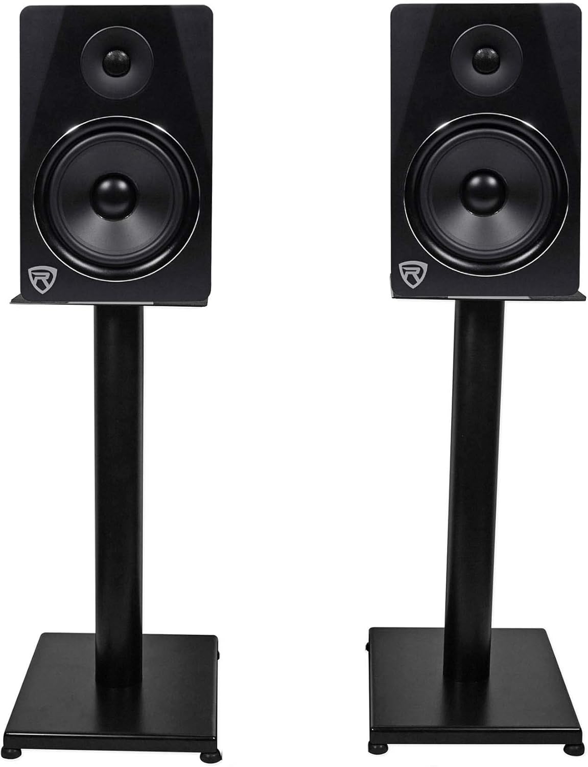 Rockville RS21B 21-Inch Steel Bookshelf Speaker Stands, 60 lbs Capacity, Cable Management, Anti-Vibration Pads, for Home Audio and Studio Monitoring (Pair)