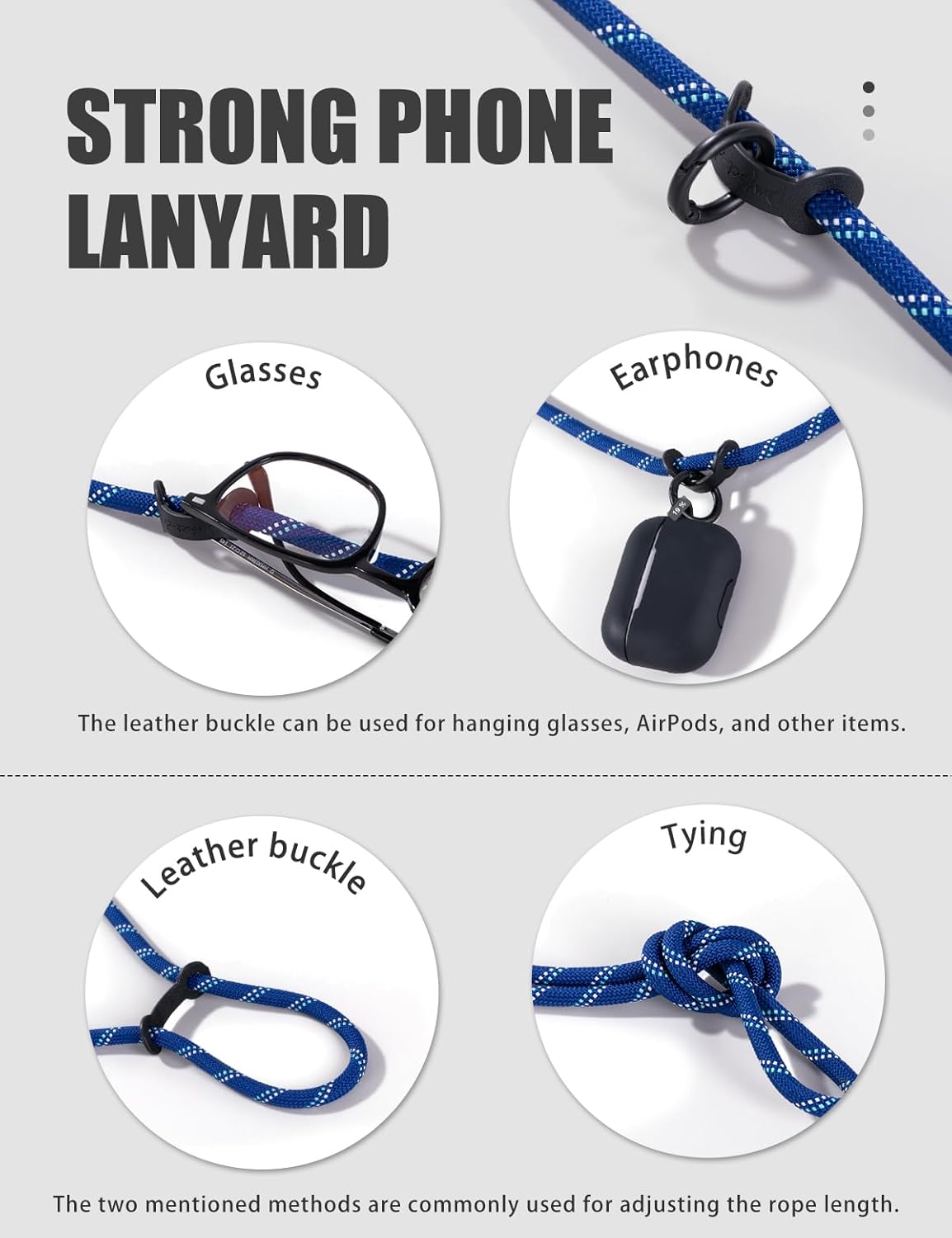 project-cb Phone Lanyard×1,Phone Tether Tab×2, Crossbody Cell Phone Lanyard,Rope Lanyard,Universal Adjustable Phone Strap(Titanblue-S)