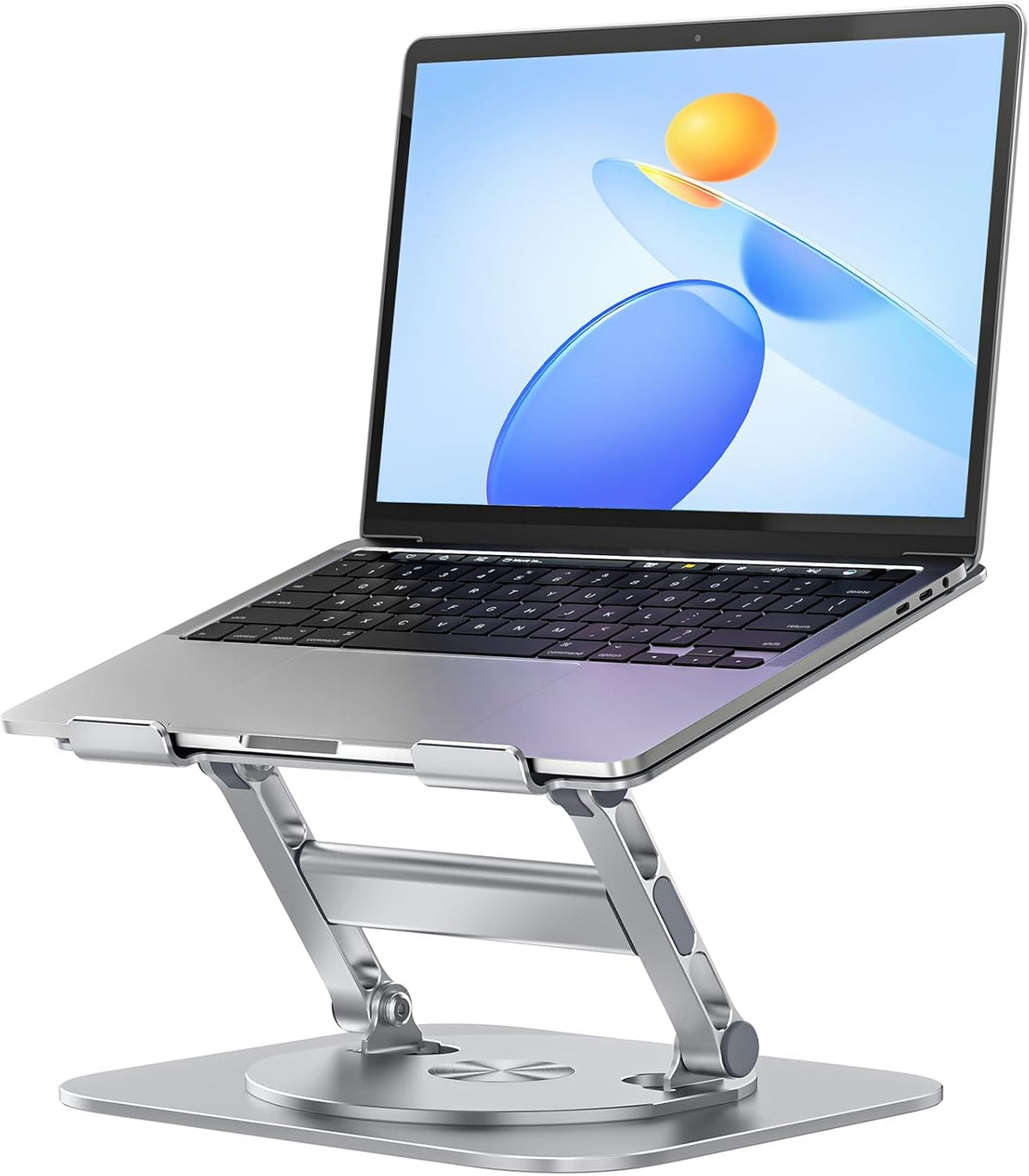Laptop Stand for Desk, 360 Rotating Base Aluminum Computer Stand Ergonomic Laptop Riser Notebook Holder Fits up to 17-Inch Laptop, Silver