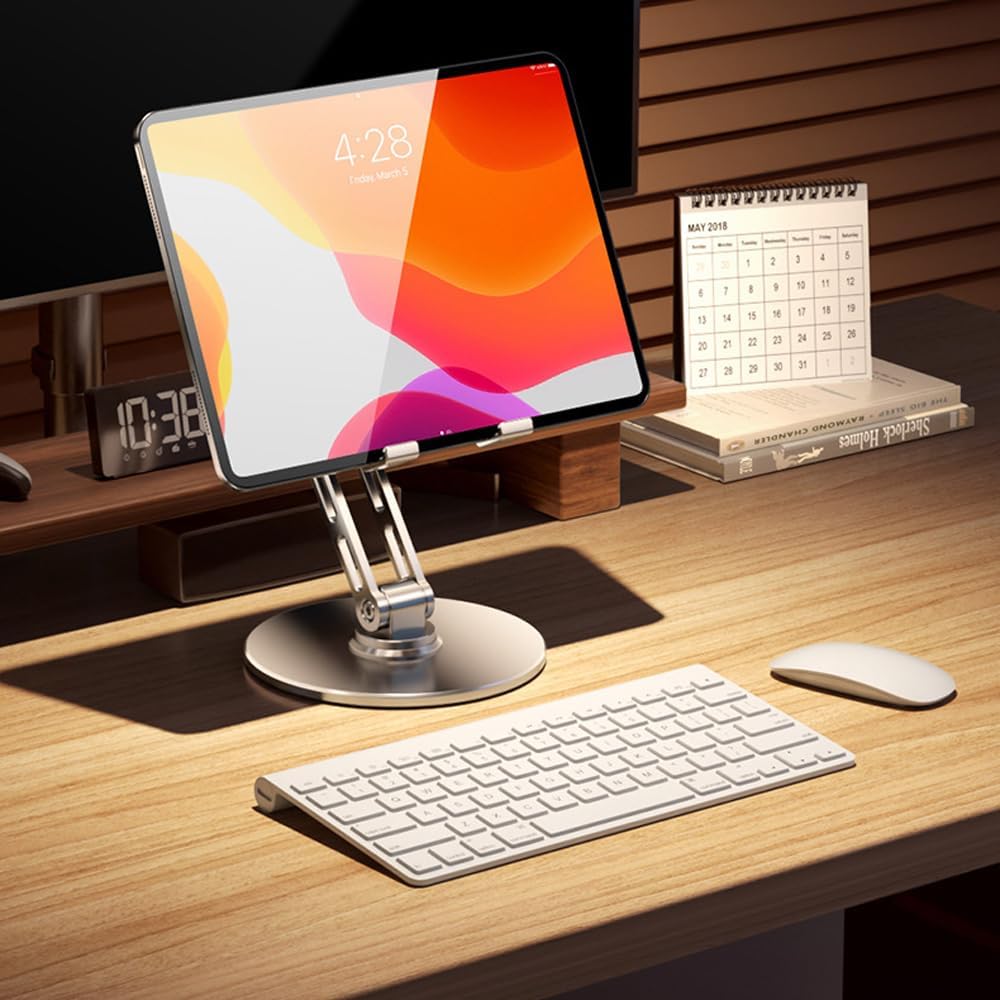 360° Rotating for iPad Stand for Desk Cell Phone Holder Adjustable Tablet Stand for Desk, Aluminum Alloy, Silver,for Ipad Tablet Kindle Stands Holder Compatible 4.7"-12.9"