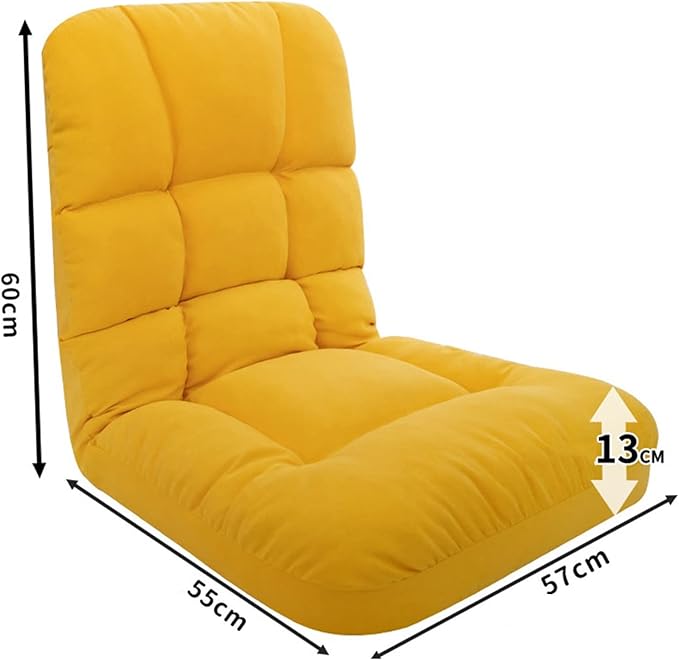 Floor Chair Gaming Floor Seat for Living Room Adjustable Backrest with Cotton Linen Cover for Balcony Reading Bedroom Study Room(Yellow)