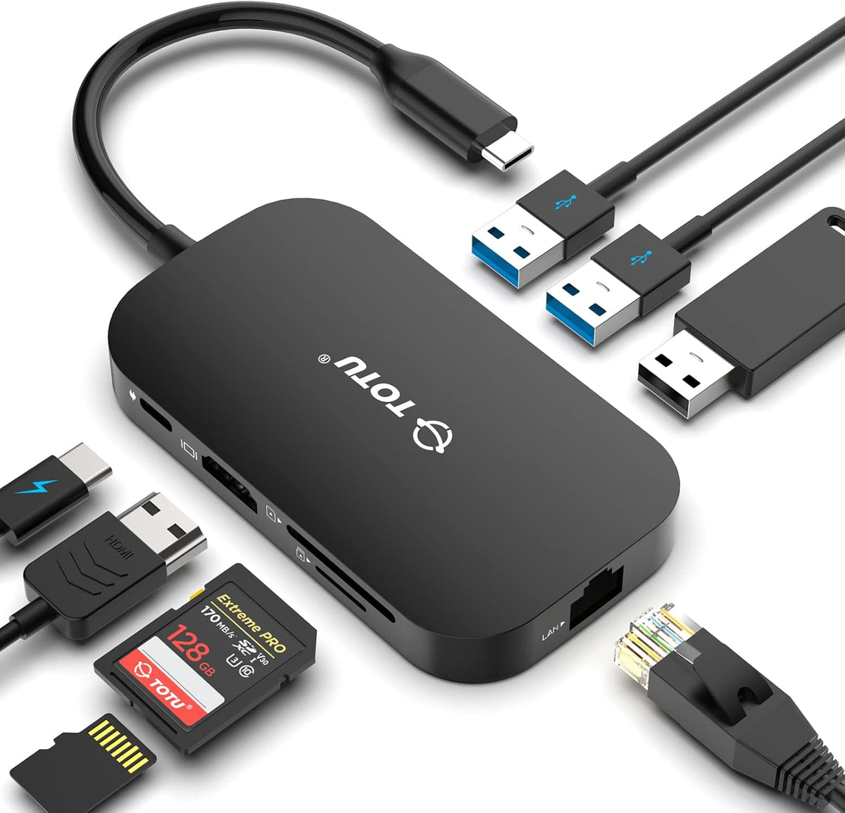 USB C Hub, 9-in-1 Type C Hub with 4K USB C to HDMI, Ethernet Port, USB-C Power Delivery (PD) Port, 2 USB 3.0 Ports, USB 2.0 Port, SD/TF Card Reader, Compatible with MacBook Pro Air and Type C Laptops