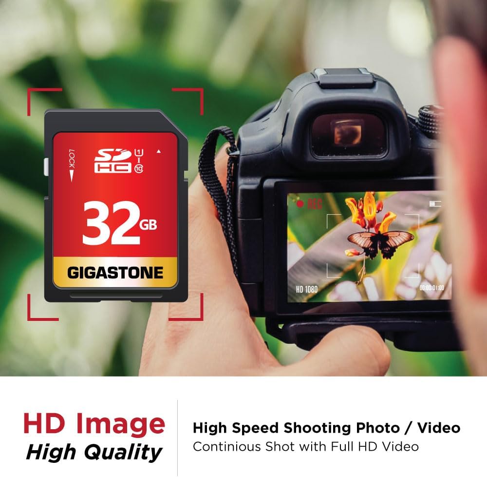 Gigastone 32GB 2-Pack U1 10 2 SD Card UHS-I Class SDHC Memory Card High-Speed Full HD Video Compatible with Canon