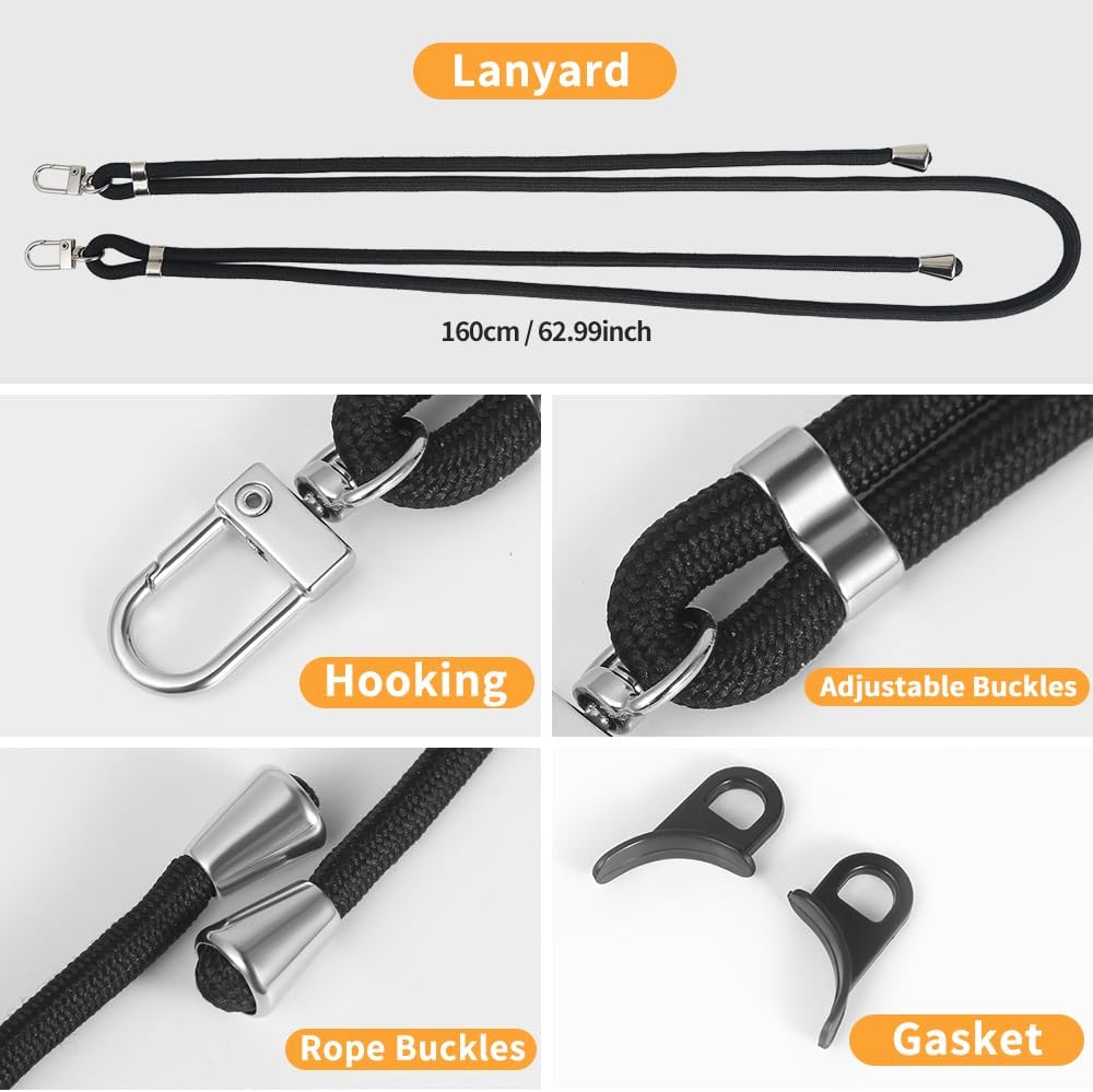 for iPhone 16 Pro Max Case with 62.99 inch Lanyard, Classic Clear&Black Magnetic Phone Case, Drop&Shockproof Protection Cases, Phone Holder Lanyard, Compatible with Magnet Accessory