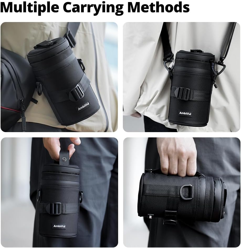 80 155 mm (3.15 6.10 AMBITFUL Thick Camera Lens Pouch Case, Water/Dust/Shock Protection Lens Pouch for DSLR Camera Lens