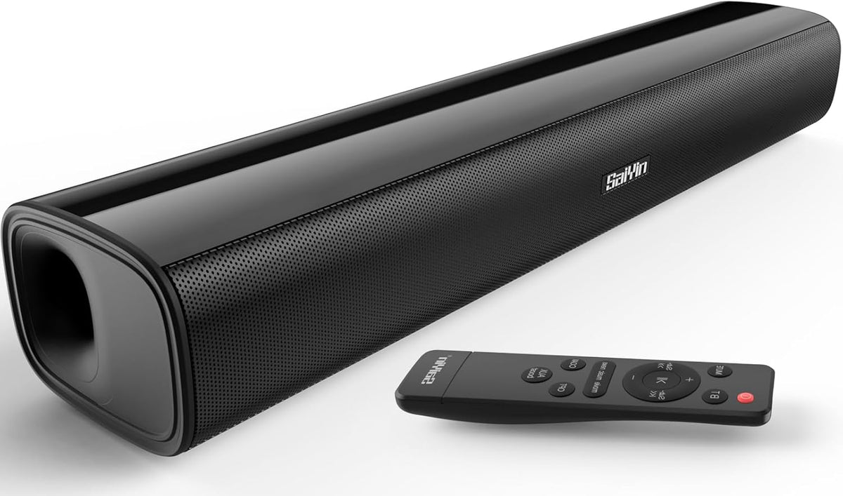 Saiyin Sound Bar,17 inch Sound Bar for Smart TV with Bluetooth 5.3/Optical/AUX Connection, Soundbar for TV/PC/Gaming/Projectors,Wall Mountable & Ultra Compact Design