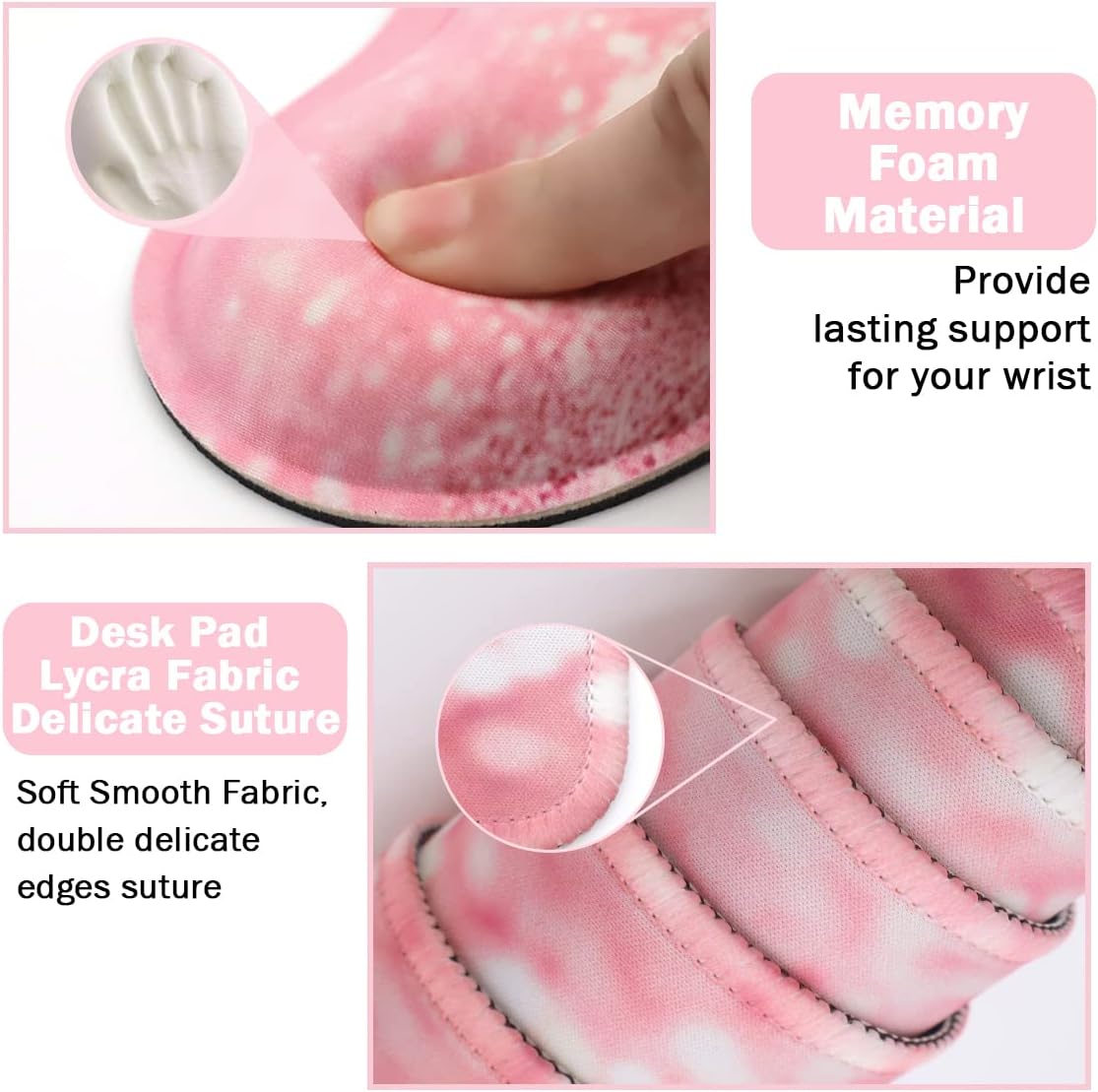Keyboard Mouse Pad Set, Extended Mouse Pad+Keyboard Wrist Rest Support, Memory Foam Ergonomic Easy Typing, 3Pcs (35.4×15.7 in) Desk Pad Set for Home Office Study Game - Pink Stay Positive