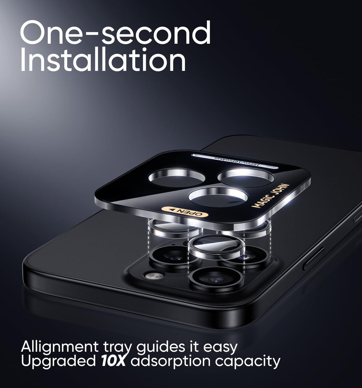 MAGIC JOHN for iPhone 16 Pro Max/16 Pro Camera Lens Protector [Alignment Kit&1:1 Invisible Perfect Fit] 9H Aerospace Tempered Glass Anti-Scratch Durable, Individual Cover Ring, Case Friendly, Set of 2, Clear