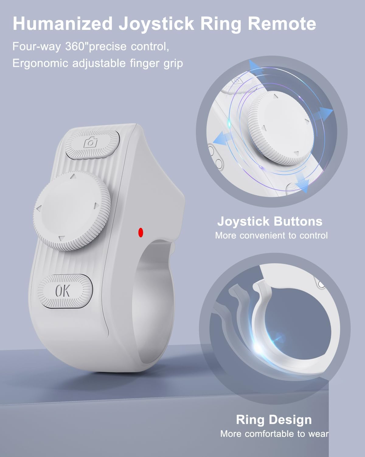 TikTok Scrolling Ring Remote Control, Camera Shutter Remote, Wireless Bluetooth Scrolling Ring for iPhone, iPad, iOS, Android - White
