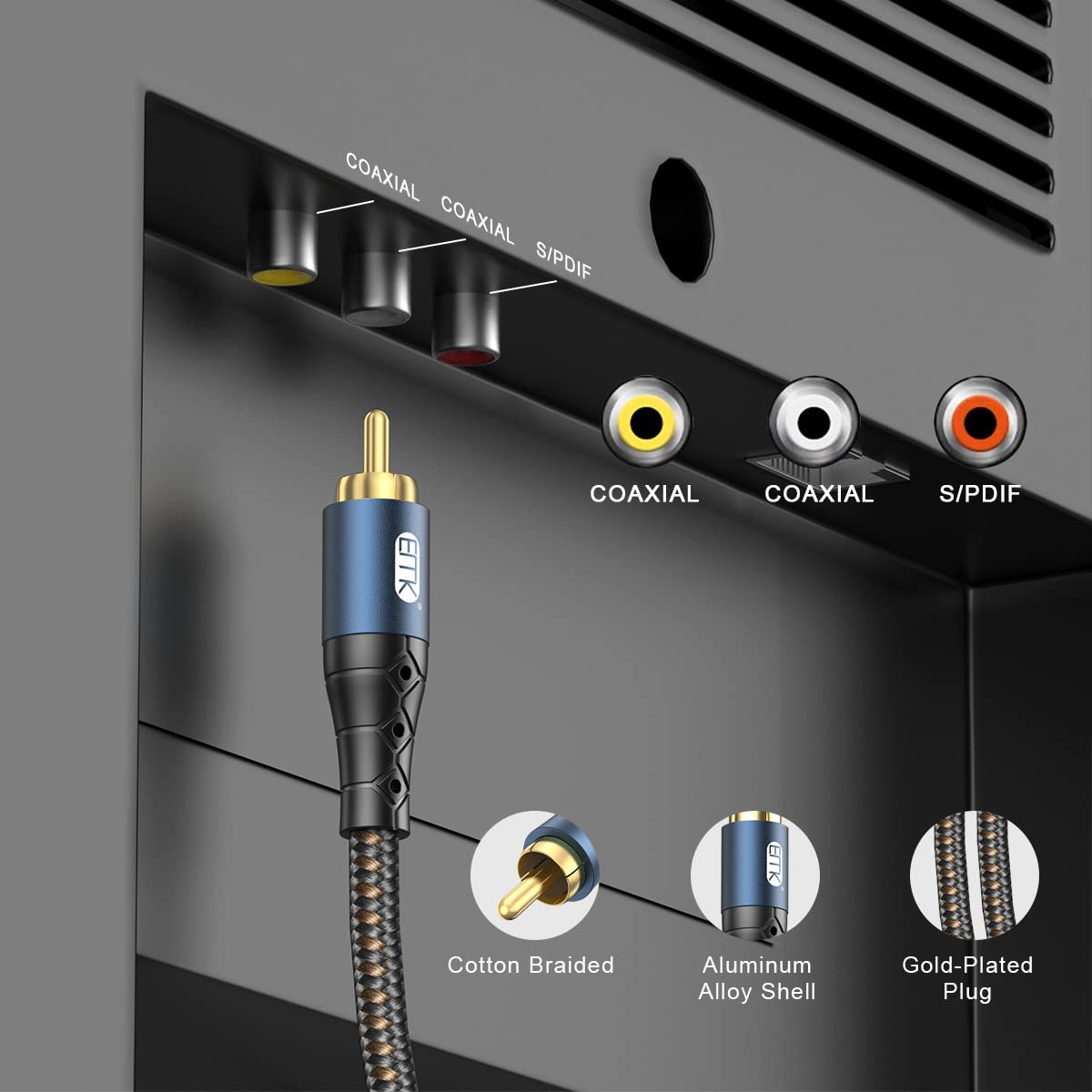 EMK Subwoofer Cable RCA to RCA Audio Cable 24K Gold-Plated Nylon Braided Double Shielded Digital Analogue Supports Amplifiers,Home Theater,Hi-Fi Systems,Subwoofer(6.6ft/2m)