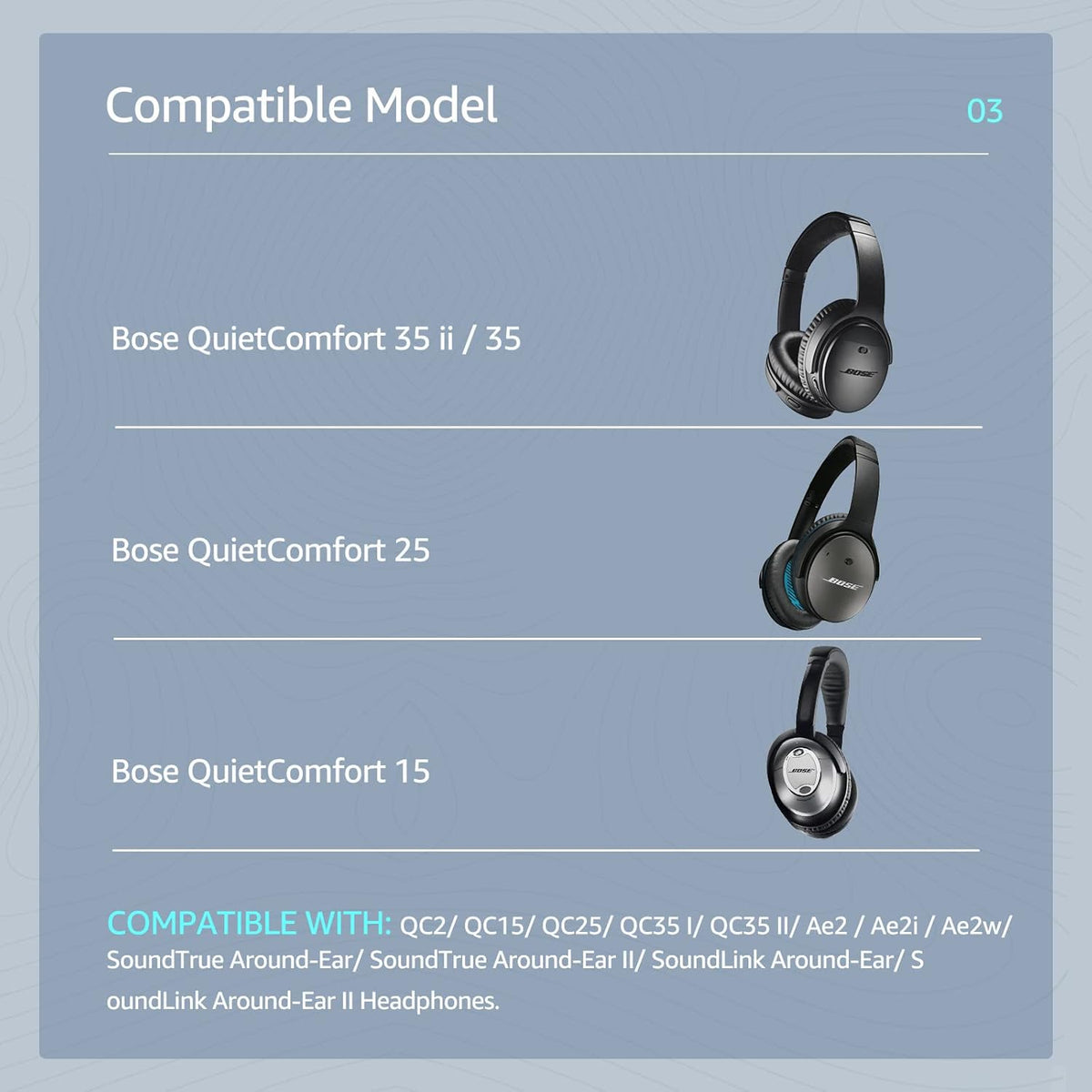 Cooling-Gel QuietComfort 35 / QC35 ii Fabric Replacement Ear Pads for Bose Headphones, Compatible with Bose QC45 QC25 QC2 QC15/ Around-Ear 2 AE2i AE2w/ SoundTrue & SoundLink Series, Blue