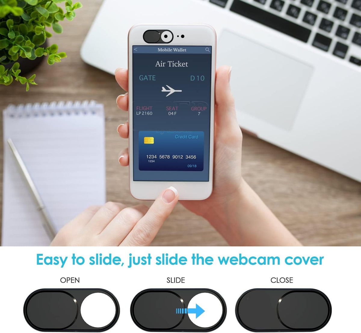 HKDGYHON 0.027in (Black/Pink/Silver-12 Pack) Webcam Cover, Camera Cover Slide, Ultra-Thin Metal Camera Cover