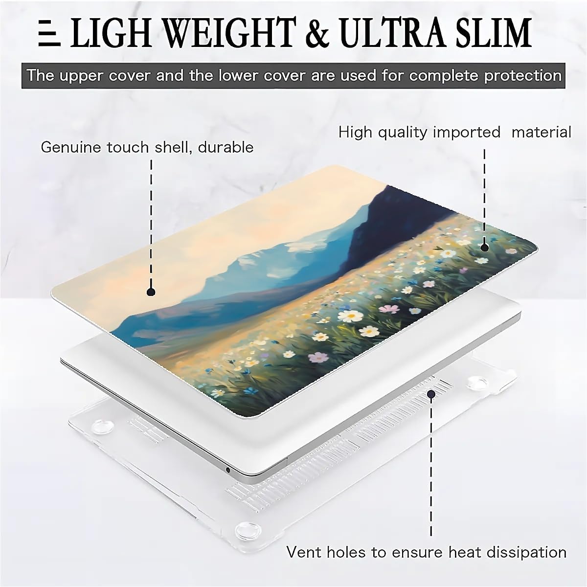 Compatible with MacBook Air 13.3 13.6 Inch Case 2022 2021 2020 2019 Plastic Hard Shell Case Cover,13.3 Pro(A1706/A1708/A1989/A2159/A2289/A2338), Wildflowers and Mountains