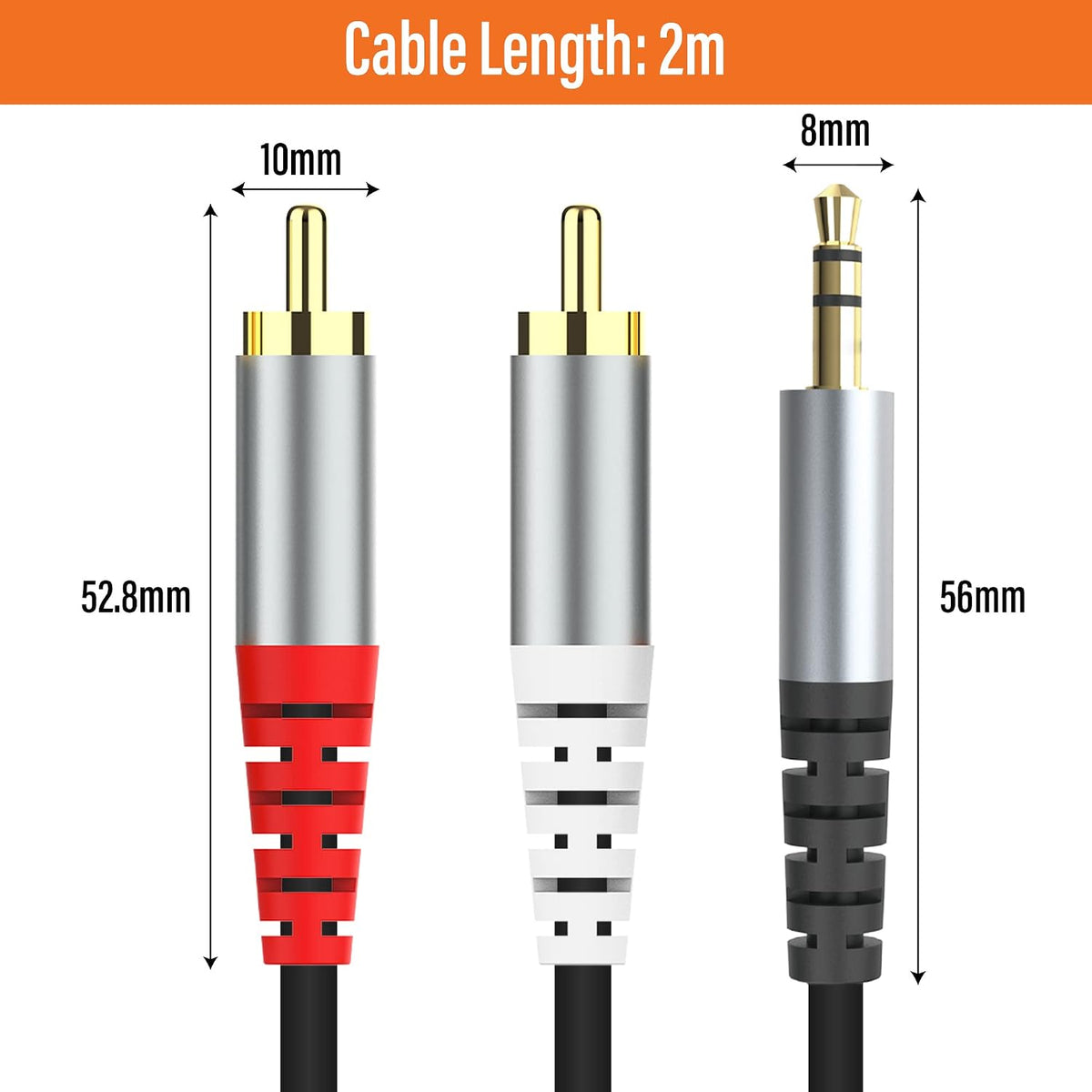 HIEbee 3.5mm (2M/6.6Feet) 3.5mm 1/8 2-Male MP3 RCA to AUX Cable, to RCA Headphone Jack Adapter Y Splitter Premium