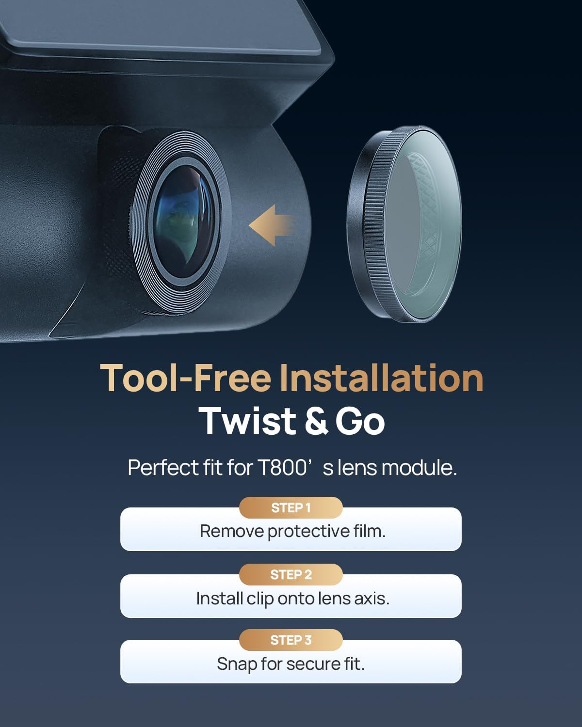 70mai T800&T800E CPL Filter for Dash Cam, Anti-Glare Polarizing Lens with Snap-On Design, Scratch-Resistant & Enhance