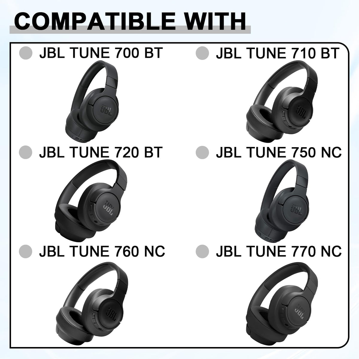 Replacement Ear Pads for JBL Tune 700(700BT)/710(710BT)/720(720BT)/750(750BT,750BTNC)/760(760NC)/770(770NC) Headphones, Headset Ear Cushions, Headset Earpads, Ear Cups Cover-Black