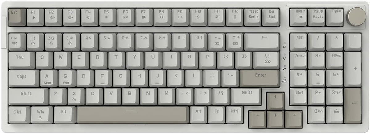 FIRSTBLOOD ONLY GAME. AK992 Retro Wired Mechanical Keyboard, 98 Keys Full Layout, Hot-Swappable USB Gaming Keyboard with Red Switches, Multimedia Keys Knob, Blue Backlit, Anti-Ghosting, Grey
