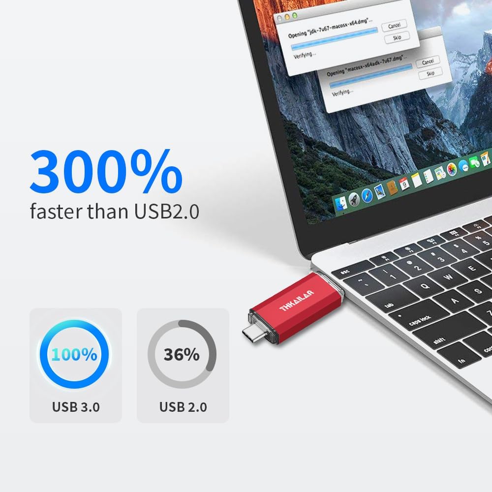 Thkailar USB C Flash Drive 128GB 2 Pack USB Flash Drive with Type C and Type A 3.1 Port USB C Thumb Drive Compatible with Android Phone PC Mac Pro-Transfer Data(Red)
