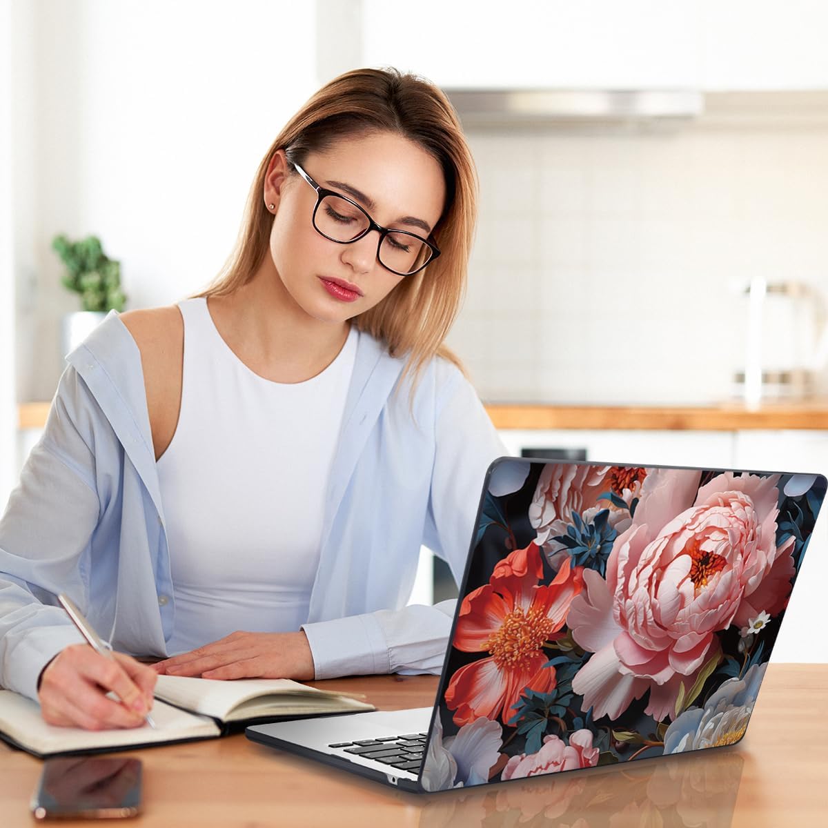 Teryeefi Compatible with MacBook Air 15 inch Case Release 2023 2024, Fits Model A3114/A2941,Design Pattern Slim Cover + Keyboard Cover + OTG Adapter for 15.3 inch MacBook Air M2 M3, Colorful Peonies