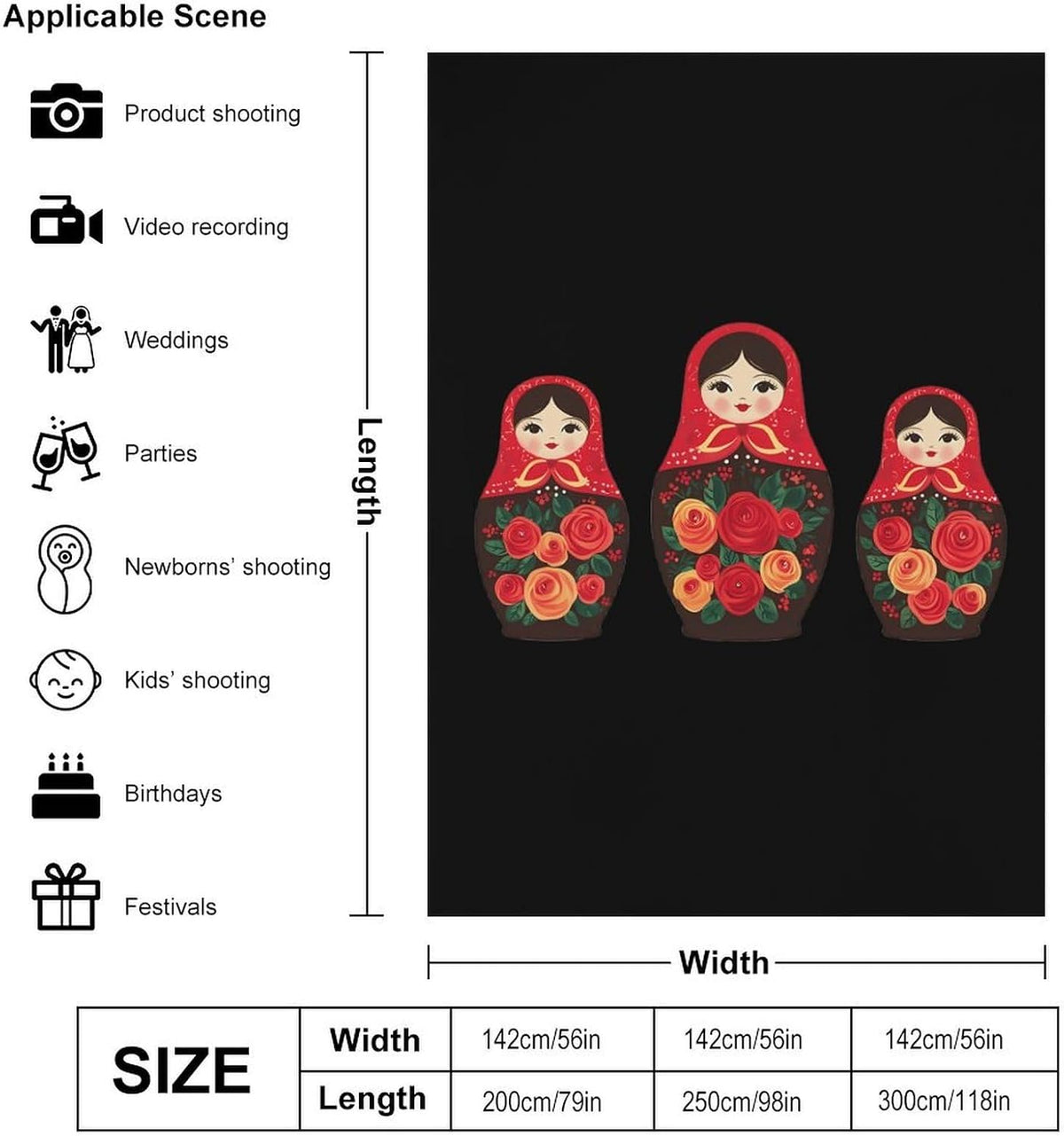 Generic Russian Nesting Dolls Funny Backdrop Background for Photography Photo Photoshoot Screen Parties Curtain