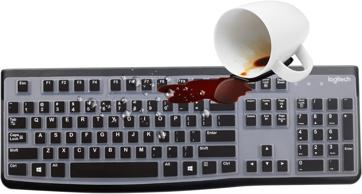 Silicone Keyboard Cover for Logitech K120 & MK120 Ergonomic Desktop USB Wired Keyboard, Logitech K120 & MK120 Keyboard Protective Skin US Layout (NOT Fit Other Model) -Black