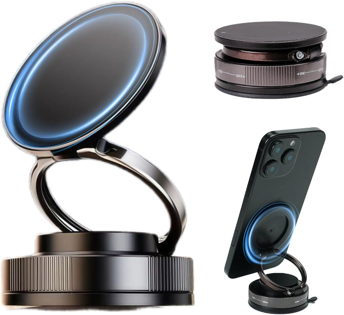 Upgraded 360° Nano Gel Vacuum Magnetic Car Phone Holder Ultra Strong Suction Magnetic Force for MagSafe, iPhone 16 Pro Max, Android - Foldable Retractable Mount for Car/Dashboard/Gym/Mirror(Black)