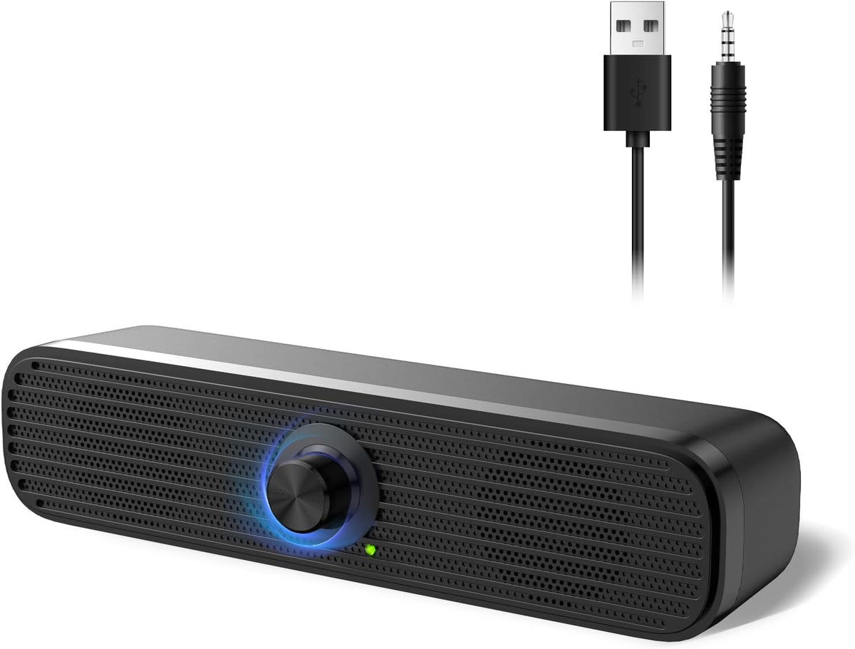 1Mii Computer Speakers for Desktop Laptop Tablet, USB Powered PC Speakers, Small Speakers Wired with Volume Control for Cellphone Pad MP3, Stereo Sound with 3.5mm Audio Plug for Windows Mac Linux PCs