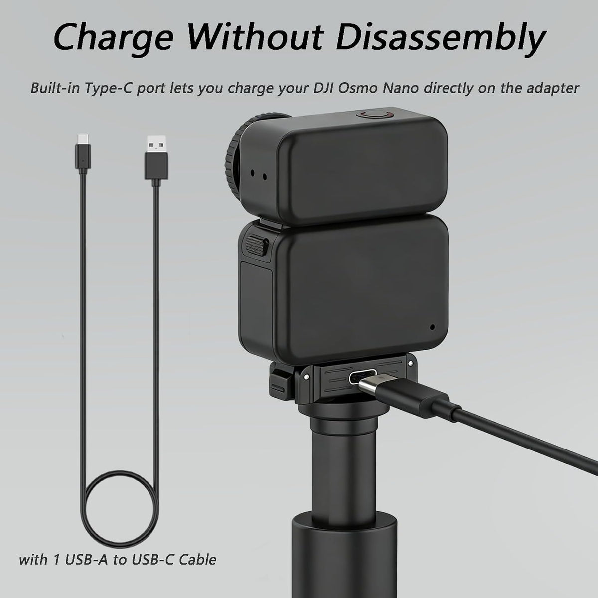 BLIKEJIN 1/4 (1 Charging Quick Release Adapter Base with Type C Port for DJI Osmo Nano, Dual-Direction Magnetic Mount
