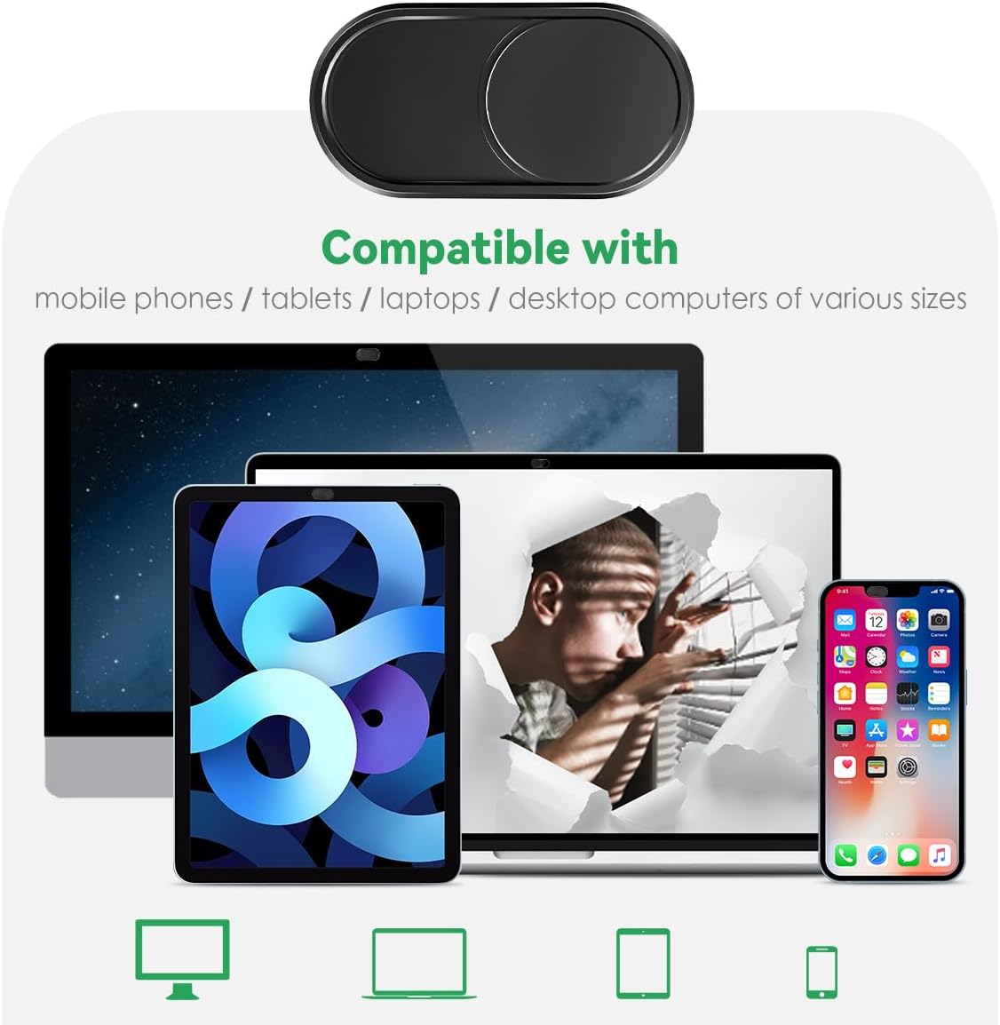 CloudValley Webcam Cover Slide[2-Pack], 0.023 Inch Ultra-Thin Metal Web Camera Cover for Macbook Pro, iMac, Laptop, PC, iPad Pro, iPhone 8/7/6 Plus, Protect Your Visual Privacy [Black]