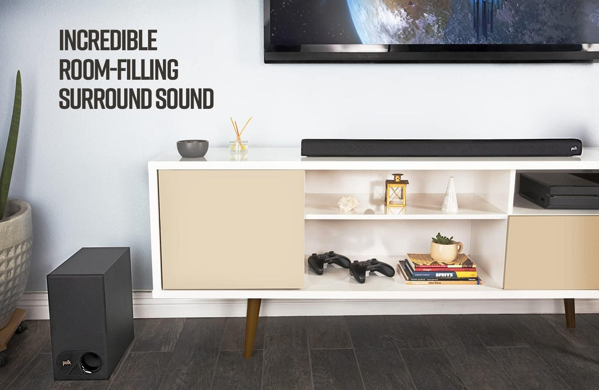 Polk Audio Signa S2 Sound Bar & Wireless Subwoofer – Exclusive VoiceAdjust Technology, Ultra-Slim Design, Works with 4K & HD TVs, HDMI & Optical, Bluetooth, Wireless Streaming