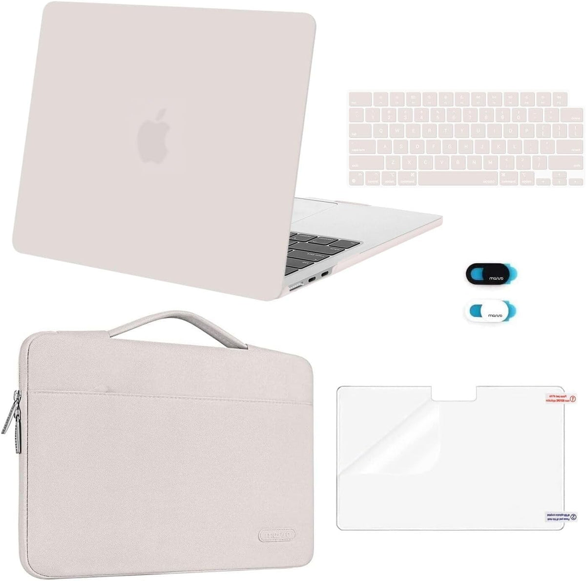 MOSISO Compatible with MacBook Air 13 inch Case 2025 2024 2023 2022 M4 A3240 M3 A3113 M2 A2681, Hard Shell&Sleeve Bag&Keyboard Skin&Webcam Cover&Screen Film for MacBook Air 13.6 inch, Stone Gray