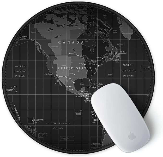 ITNRSIIET Round Mouse Pad with Stitched Edge Premium-Textured Waterproof Non-Slip Rubber Base Desktop Protection Mat Diameter 8.7 inches, Map