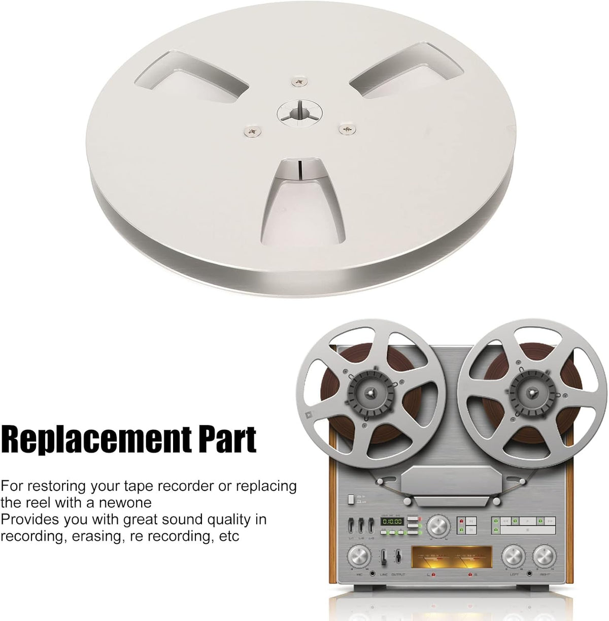7 Inch 3 Nab Aluminum Metal Small Hub Reel, Universal Holes Empty, Low Noise, Fix or Replace Tape Recorder (Silver)