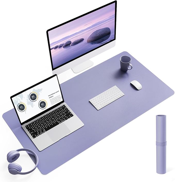 YSAGi Non-Slip Leather Desk Pad L Size, Waterproof Laptop Computer Desk Keyboard Mat, Table Protector Blotter Mat, Large Mouse Pad for Office/Work/Home/Decor(Lavender, 35.4" x 17")