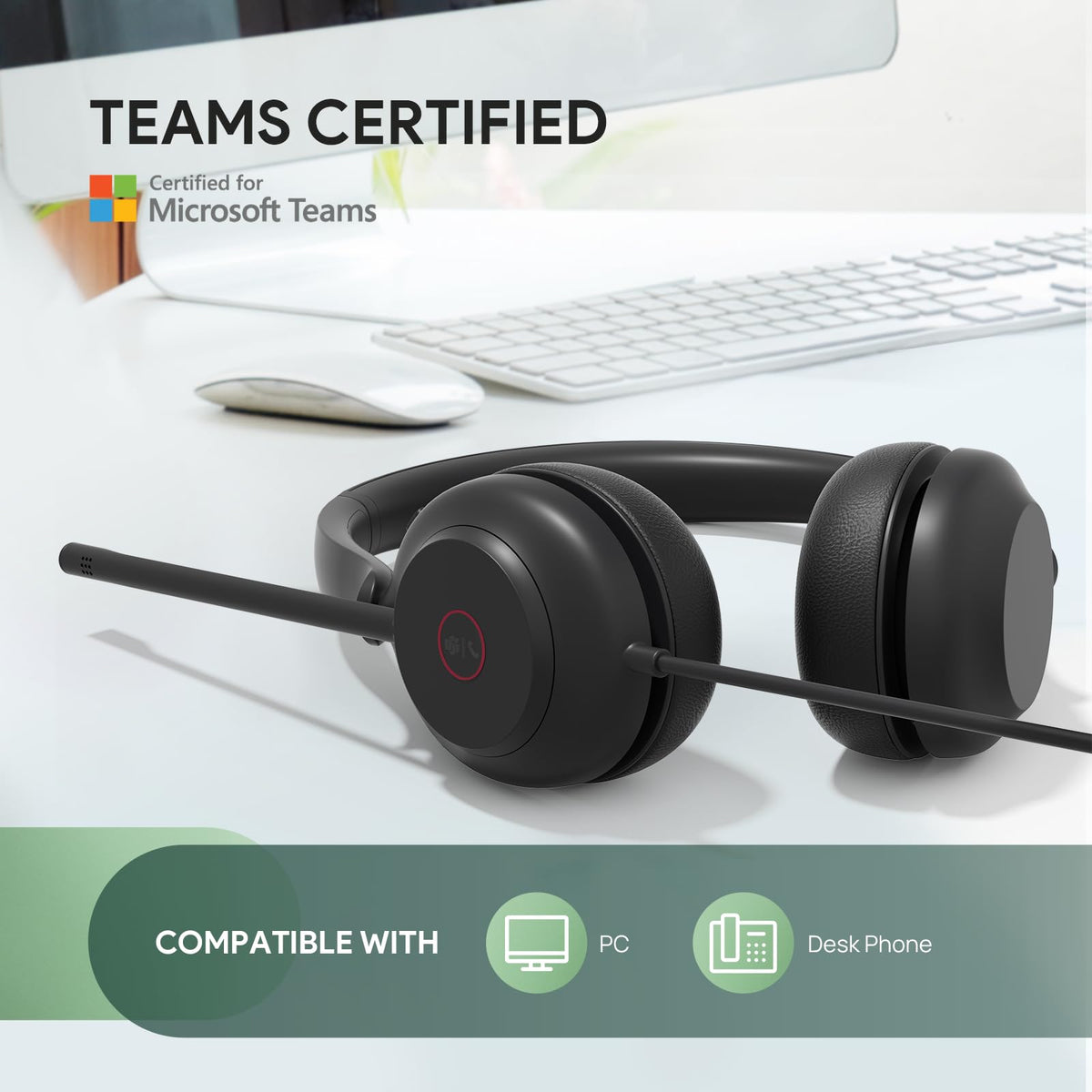 Yealink UH35 USB Headset with Microphone,Mono Wired Headset with Noise Cancelling Mic,Computer Headset Teams Certified,for Home Office Online Meeting