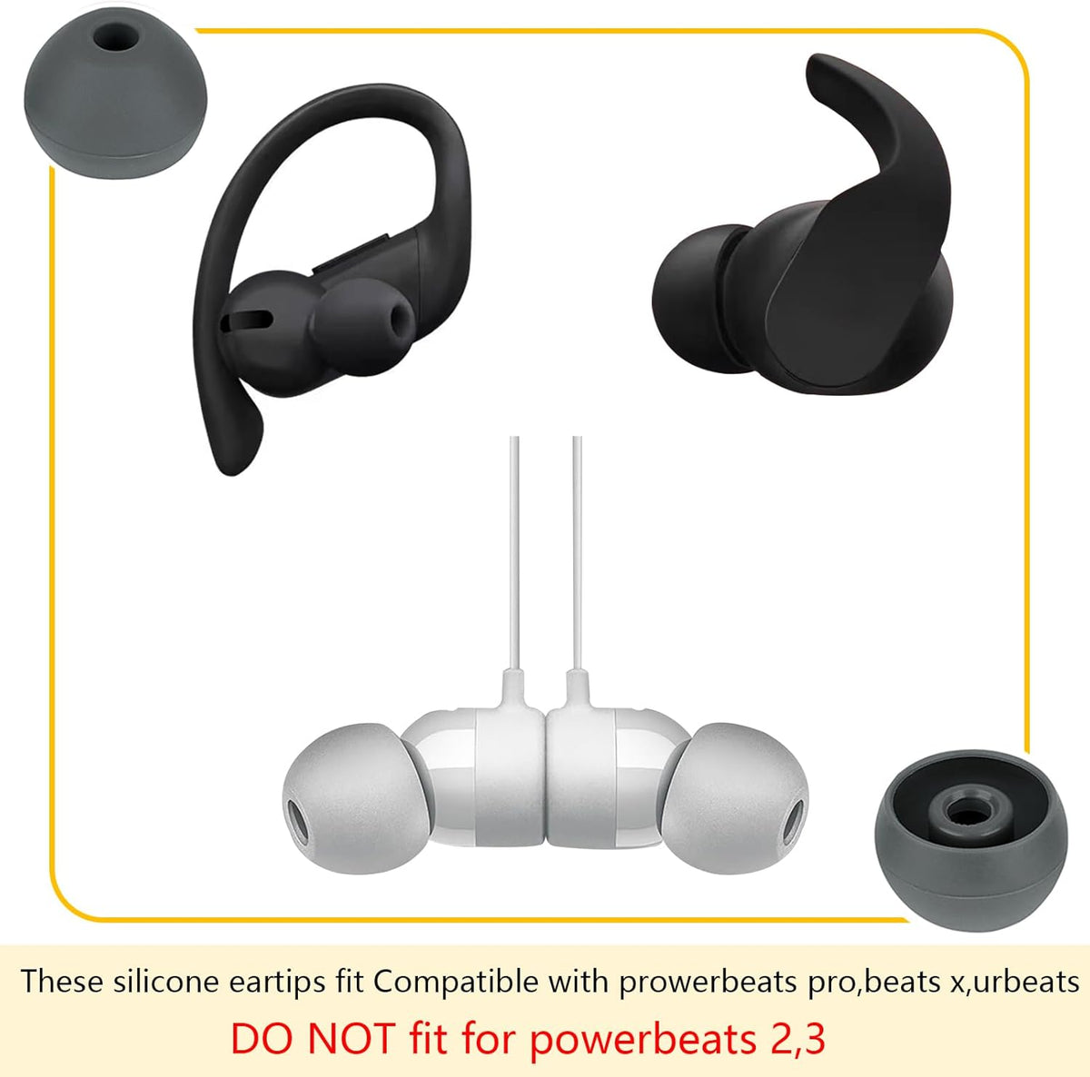 Ear Bud Covers Silicone Replacement Earbud Tips Compatible with Powerbeats Pro Beats Wireless Earphone Headphone Ear Tips 4 Pairs