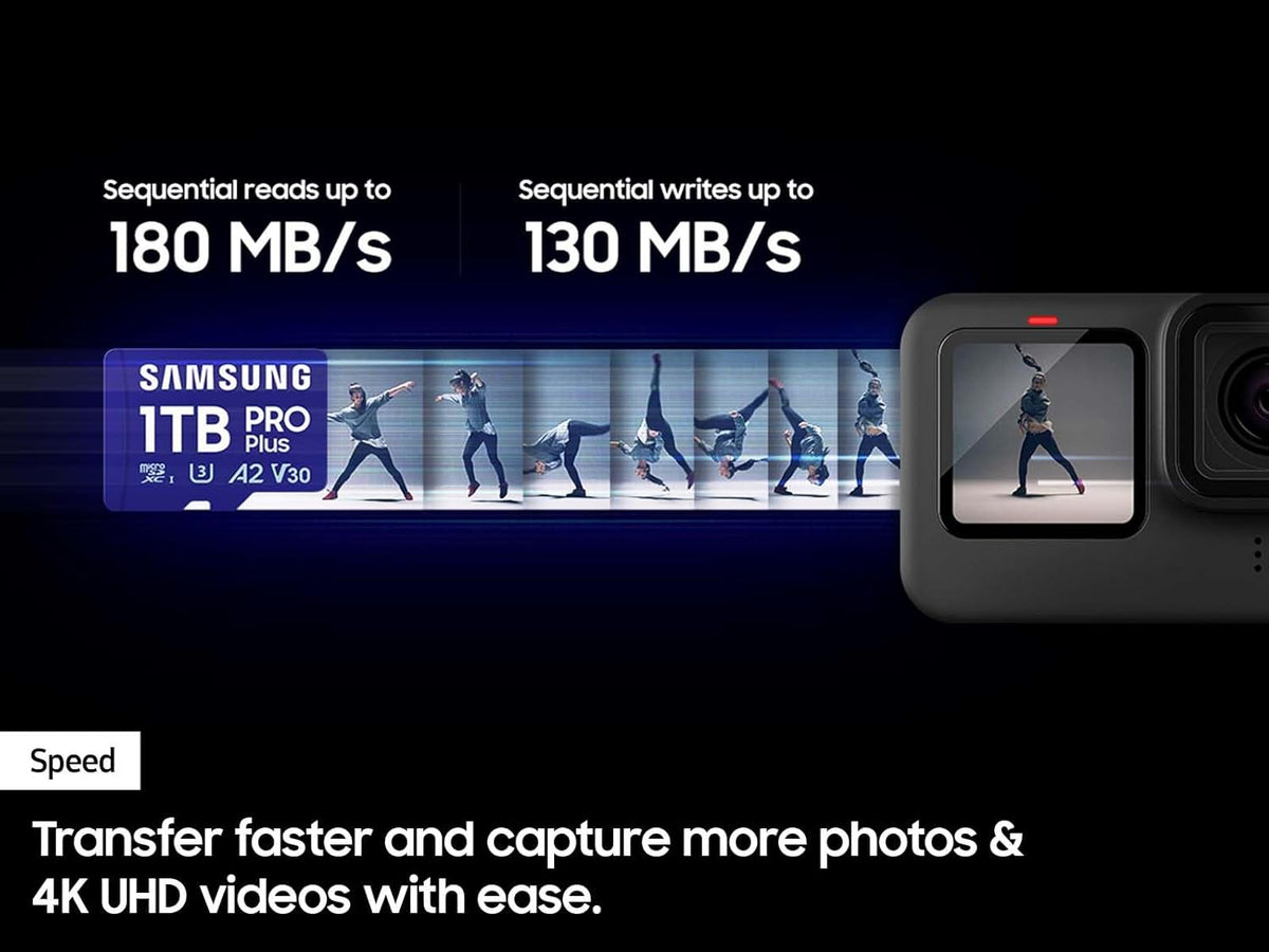 Samsung PRO Plus microSD Memory Card + Adapter, 512GB microSDXC, Up to 180 MB/s, Full HD & 4K UHD, UHS I, C10, U3, V30, A2, for Android Smartphones, Tablets, GoPRO, and DJI Drone (MB MD512SA/AM)