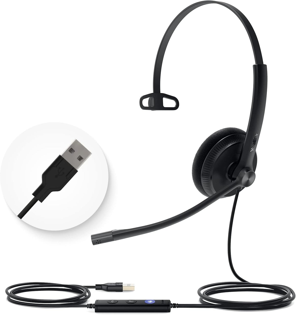 Yealink UH34 USB Headset with Noise Cancelling Mic, Work Headset for PC, Teams Certified Headphones for VoIP Phone Softphone, in Line Control