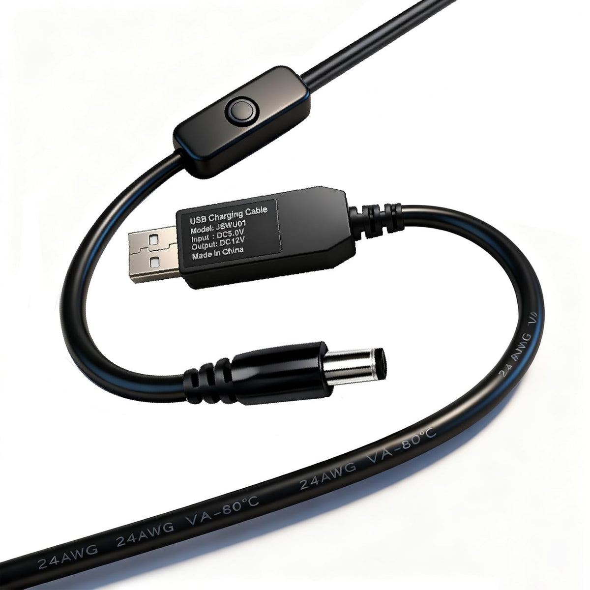 5V 12V 5.5mm 2.5mm 2.1mm USB to DC Voltage Step Up Converter Boost Cable for Powering Baby Car Camera, Dash Cam, GPS