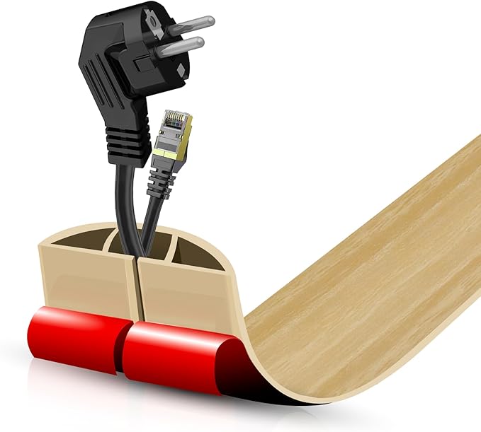 Floor Cord Cover Self Adhesive Cord Hider,3.3FT Cable Management, Extension Strip Protector for Wires, Prevent Cable Trips for Offices, Gyms, Exhibitions Cavity:0.47"(W) x0.35(H) WoodLightyellow