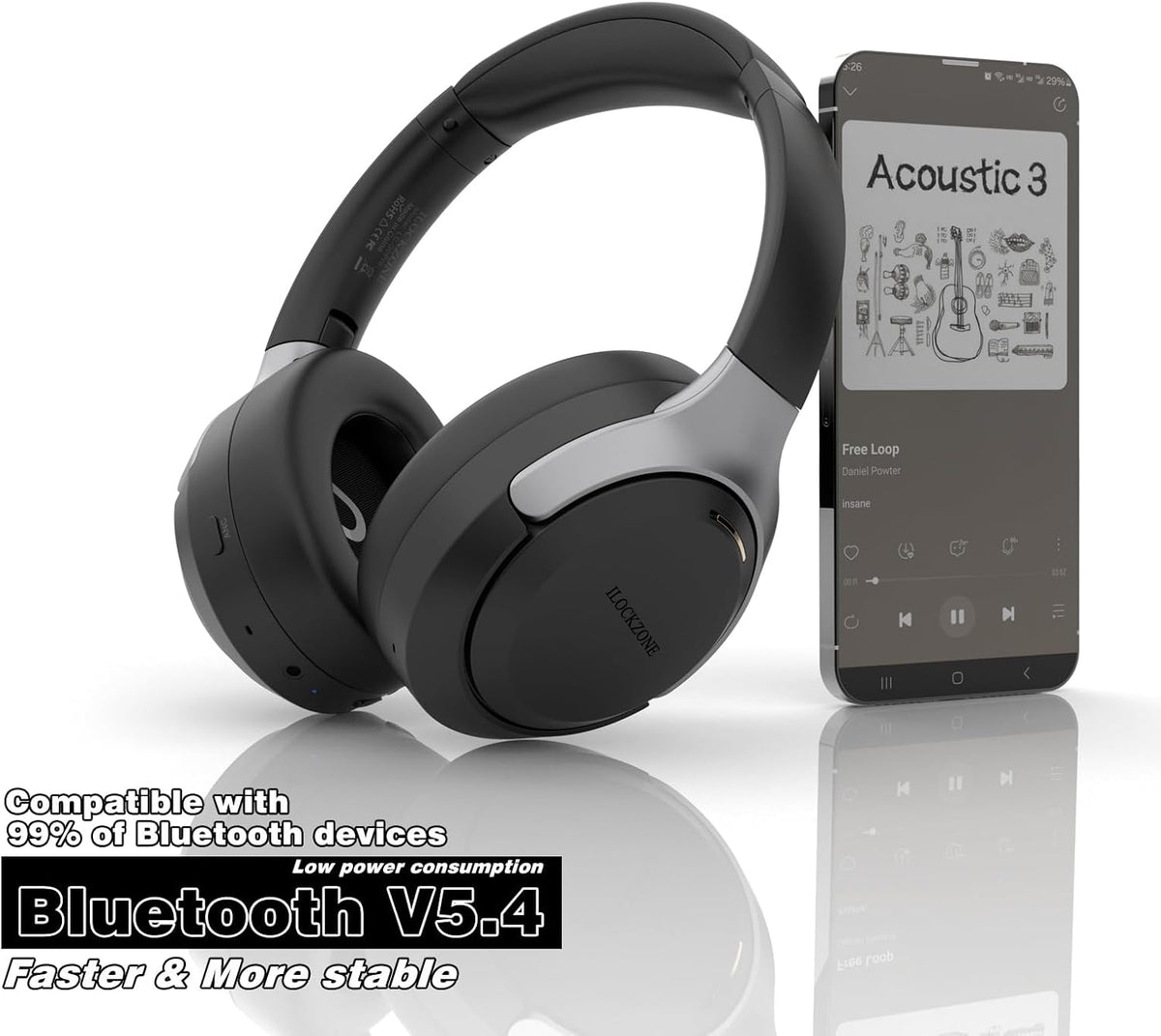 LC30Pro Hybrid Active Noise Cancelling Headphones, 100H Playtime Bluetooth Headphones, HiFi Audio Wireless Headphone with 3 EQ Modes, Low Latency & Foldable Design for School/Work/Travel/TV